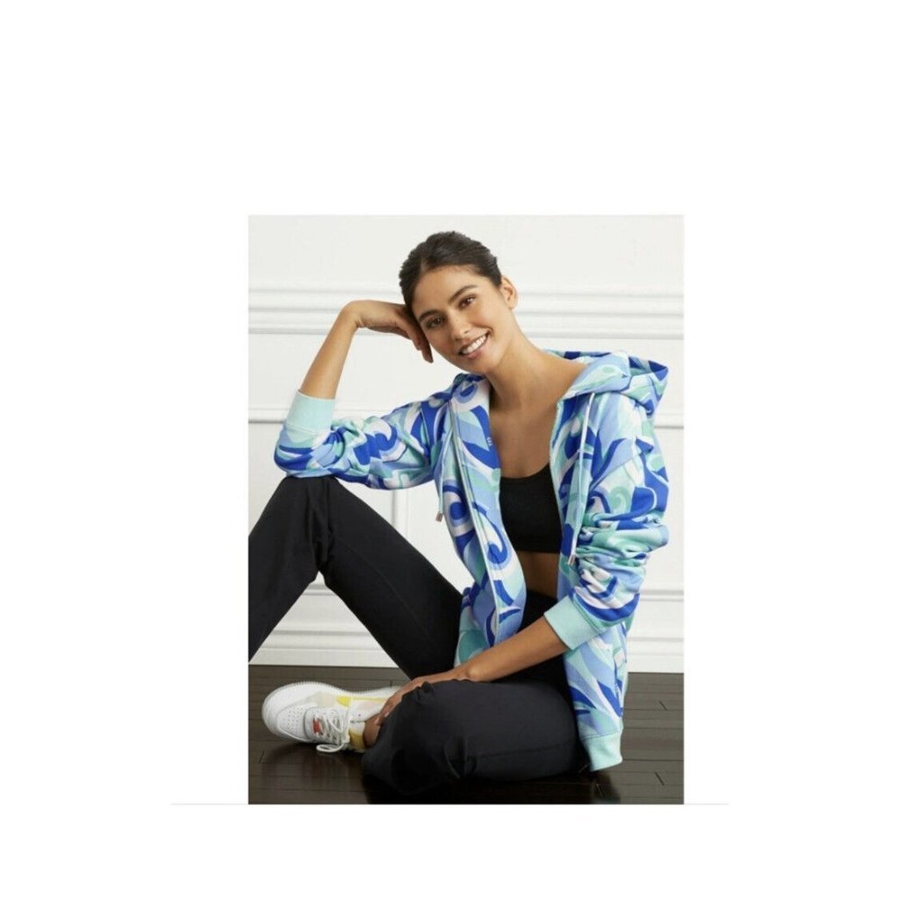 Hill House Womens The Allie Zip-Up Hoodie Ocean Kaleidoscope Fleece Size Small